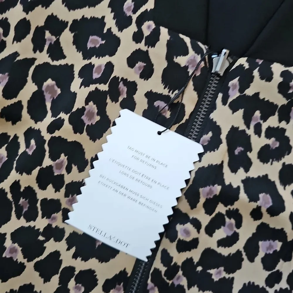 NWT Reversible Jacket Stella & Dot Bomber Leopard Black Zip Small Coat